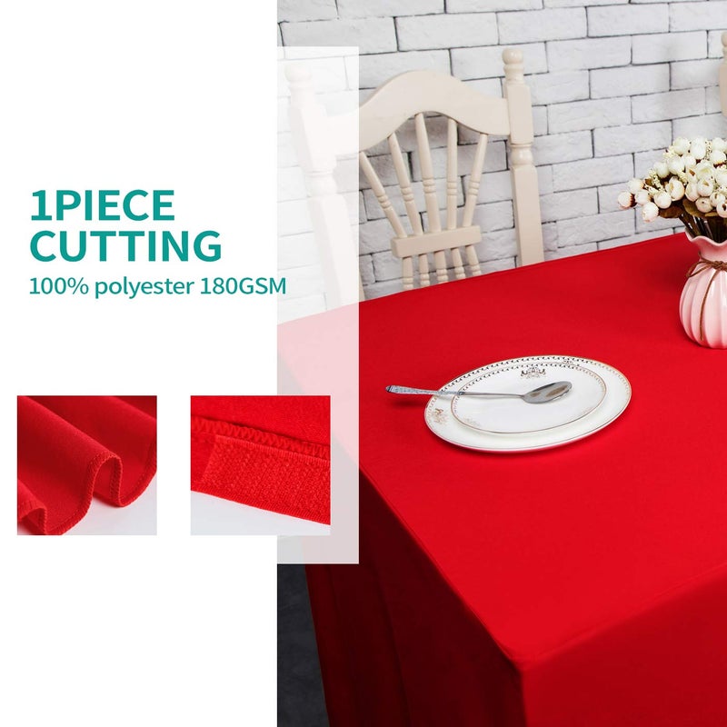 Surmente Red Fitted Tablecloths for 6 Foot Rectangle Tables, Red Table Covers for Weddings, Banquets, or Restaurants - Image 2